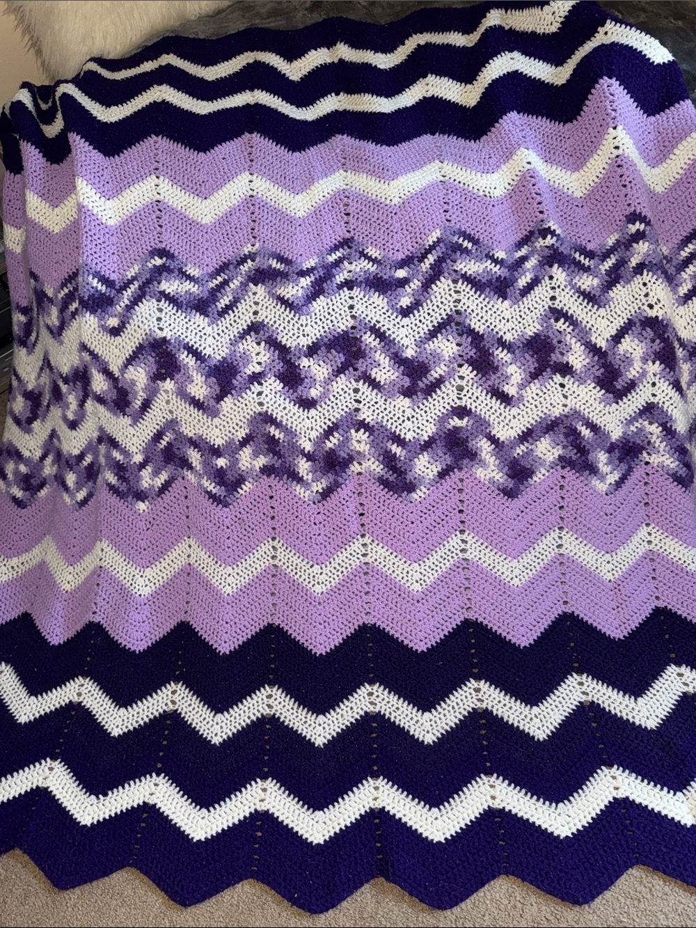 Hand-crafted Purple Chevron Knit blanket
